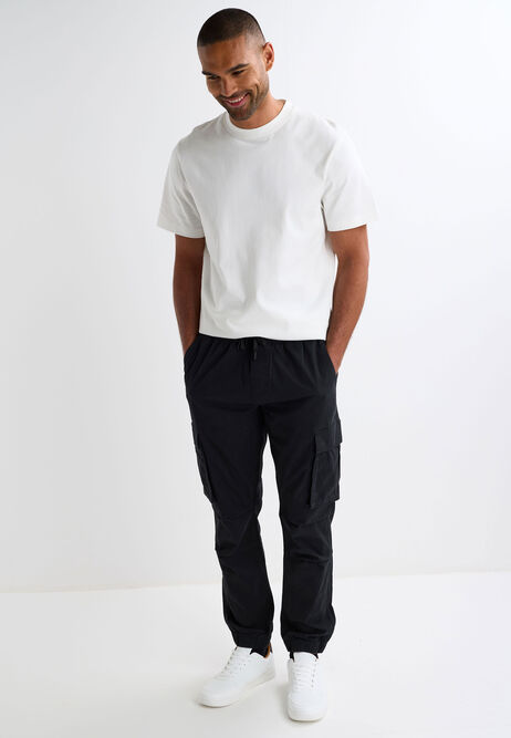 Mens Black Cargo Cuffed Leg Trousers