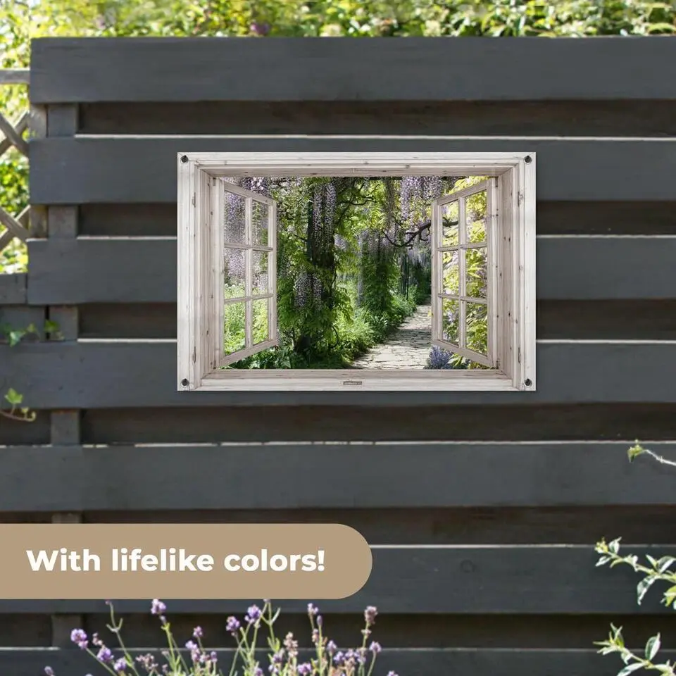 MuchoWow Tuinposter 90x60cm Blauwe regen Bloemen Doorkijk