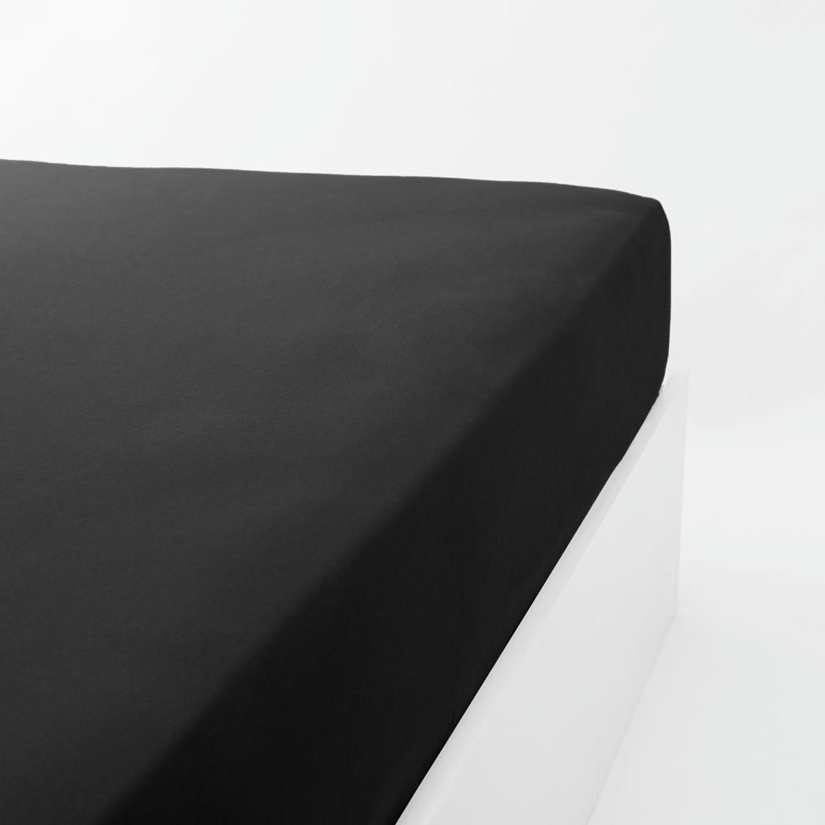 DRAP HOUSSE DOUCEUR ADULTE - Drap housse jersey extensible en coton noir 200x200 cm