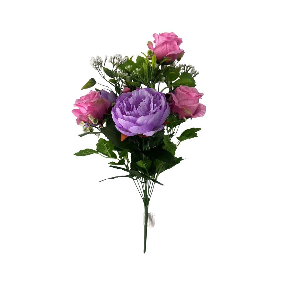 Fleur artificielle piquet rose/pivoine violet et rose 11 têtes