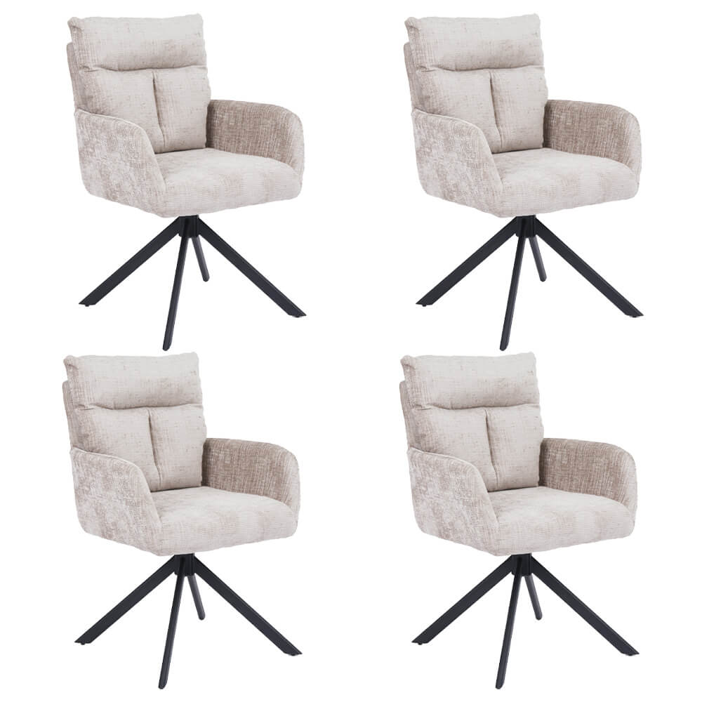 Home Deluxe ALUNA chenille eetkamerstoel met armleuningen - set van 4 beige