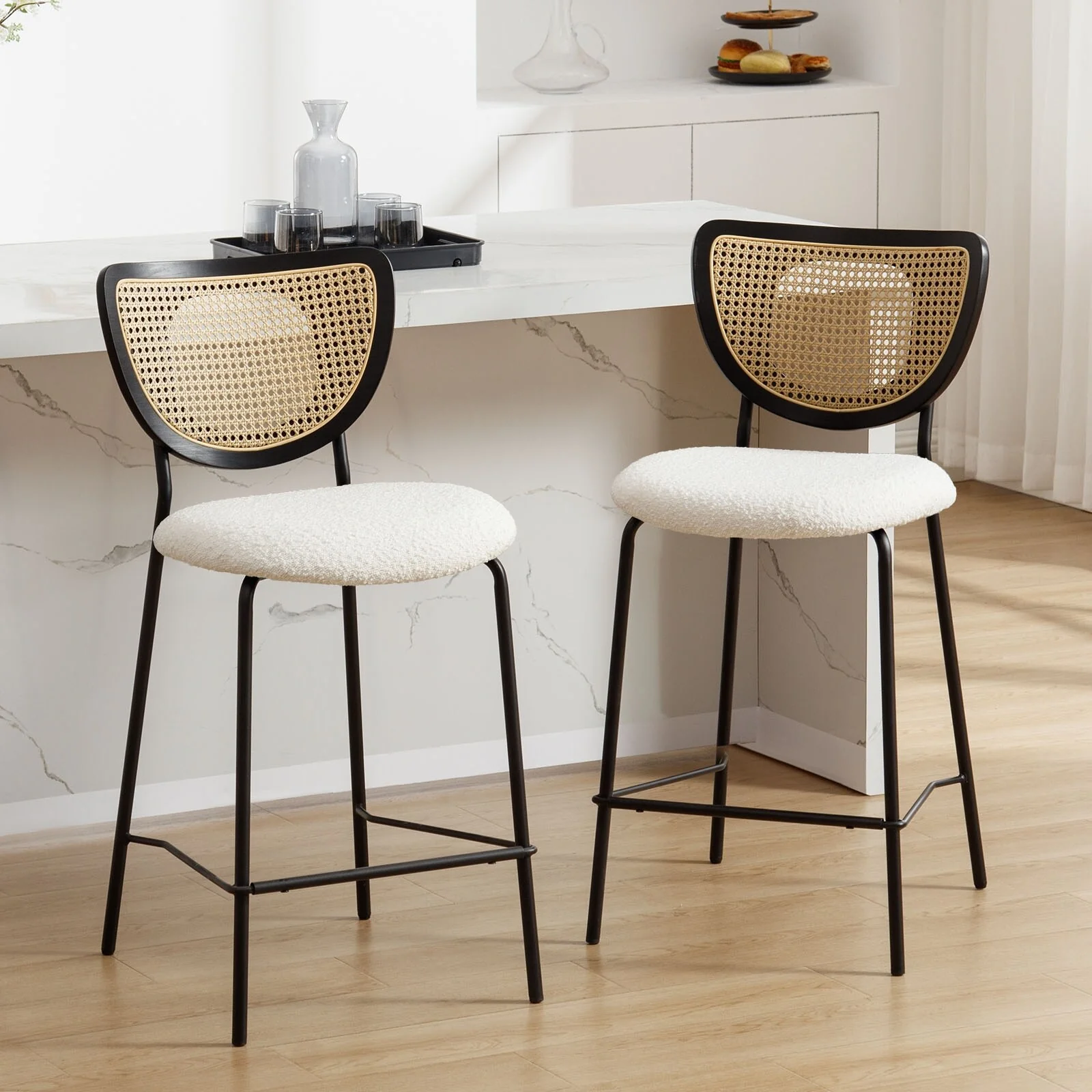 26 Rattan Counter Height Bar Stools Set of 2/3/4 - 37.8H x 17.7W x 21.7D