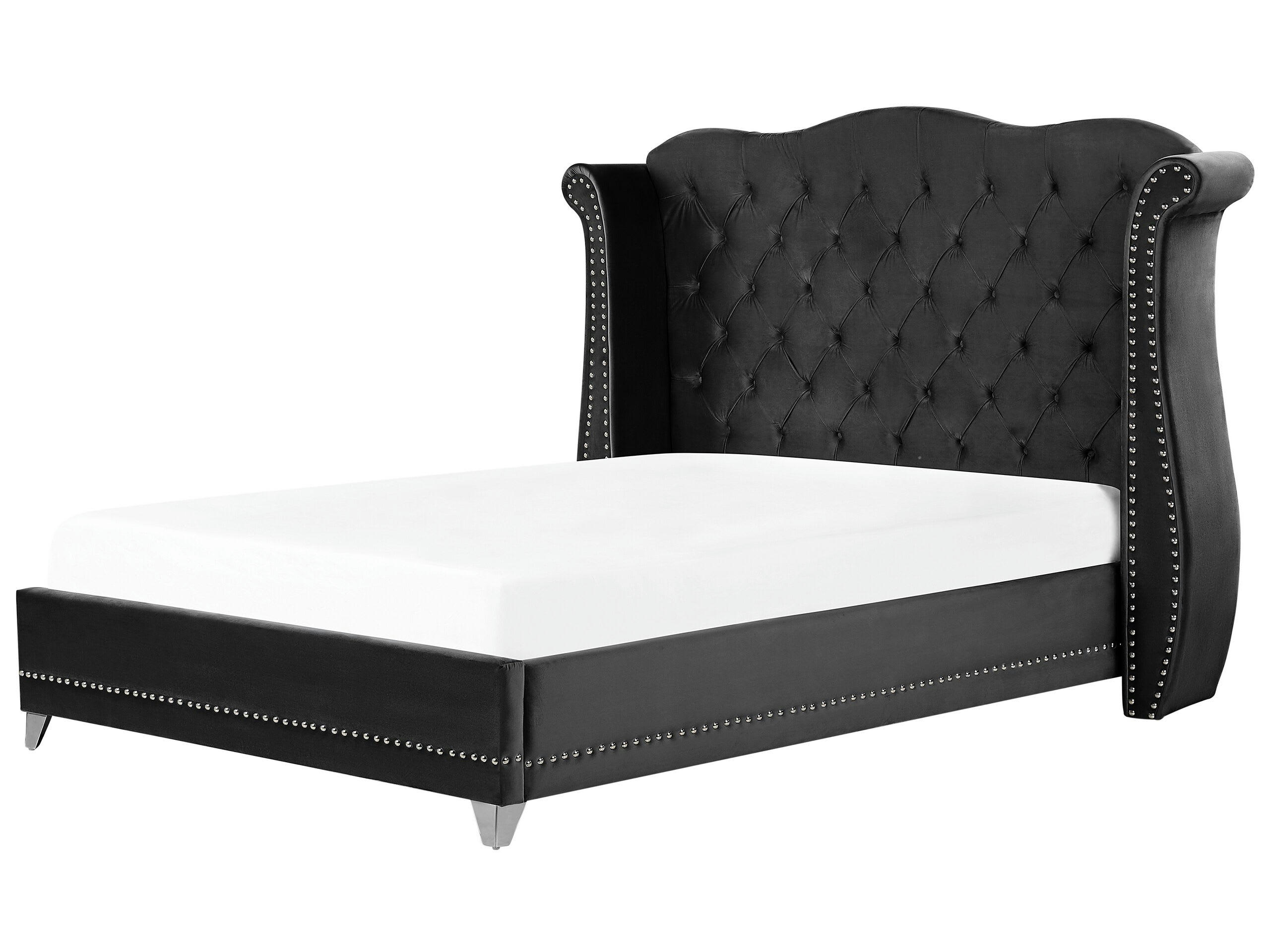 AYETTE - Lit double en tissu noir 180x200