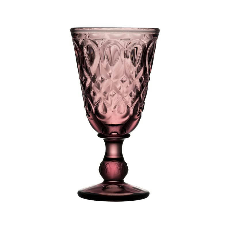LOT DE 6 VERRES À VIN, LYONNAIS - Verre à pied mécanique  en verre améthyste - lot de 6