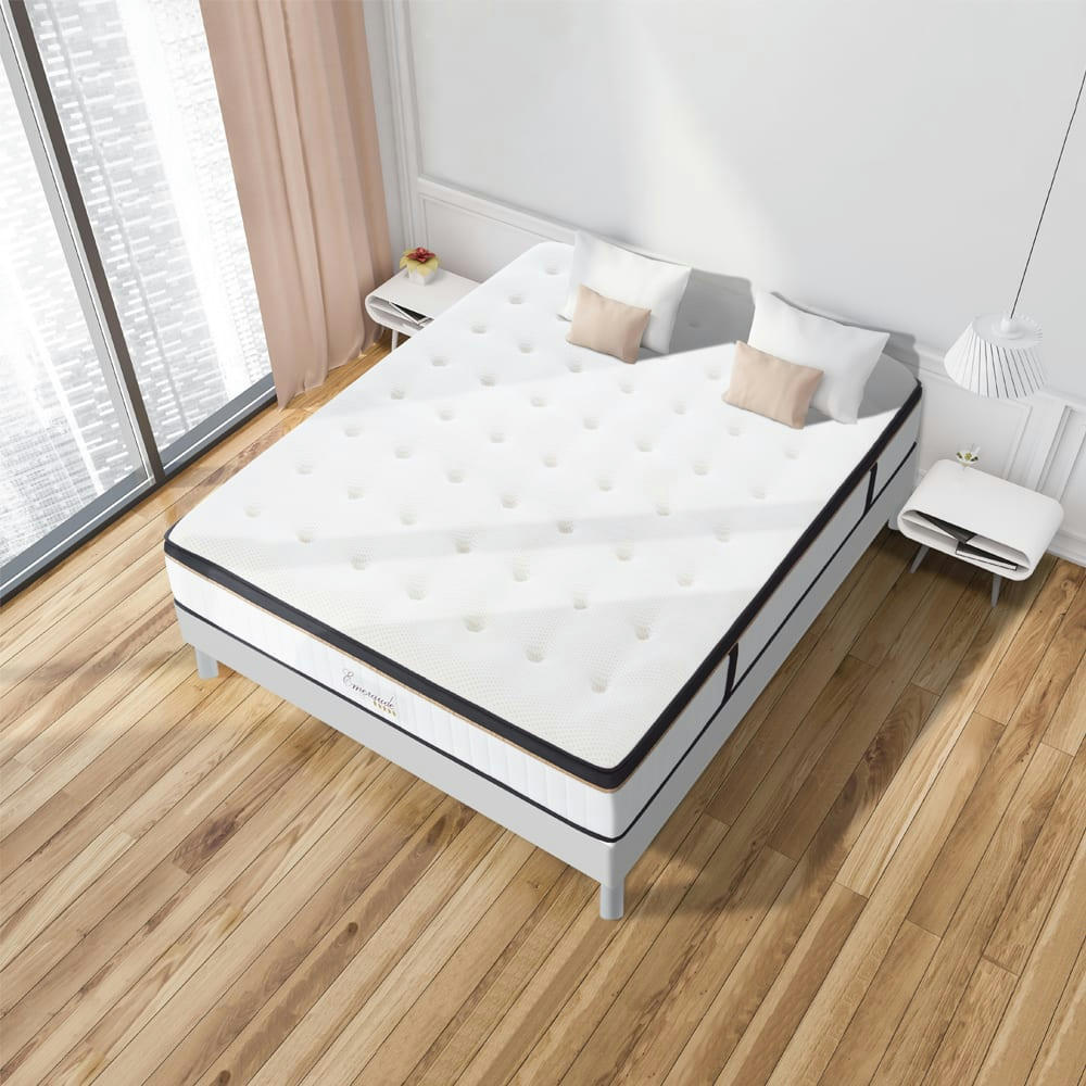 EMERAUDE - Ensemble matelas à Mémoire de forme et sommier blanc 140x200