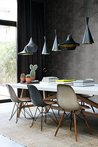 Origin Wallcoverings papier peint tôles ondulées en métal industrielles 3D noir 53 cm x 10.05 m