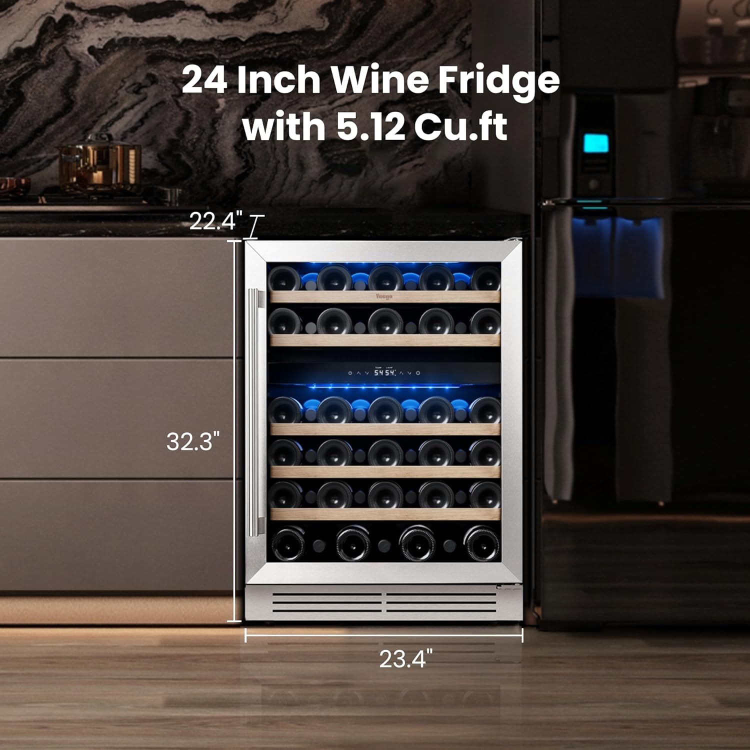 Yeego 24 Inch Wine Fridge Cooler - 52 Bottles Dual Zone Wine Cooler with Glass Door, 40-65℉ Built-In or Freestanding Refrigerator, Under Counter Wine Fridge for Kitchen Bar Office (Left-Hinged)