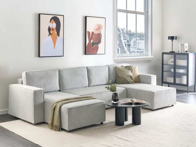 Sofa 4-osobowa narożnik regulowane oparcie jasnoszara