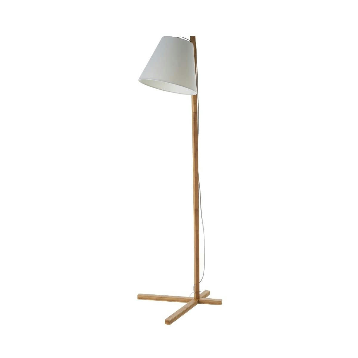 - Lampadaire design pied en bambou et abat-jour tissu blanc
