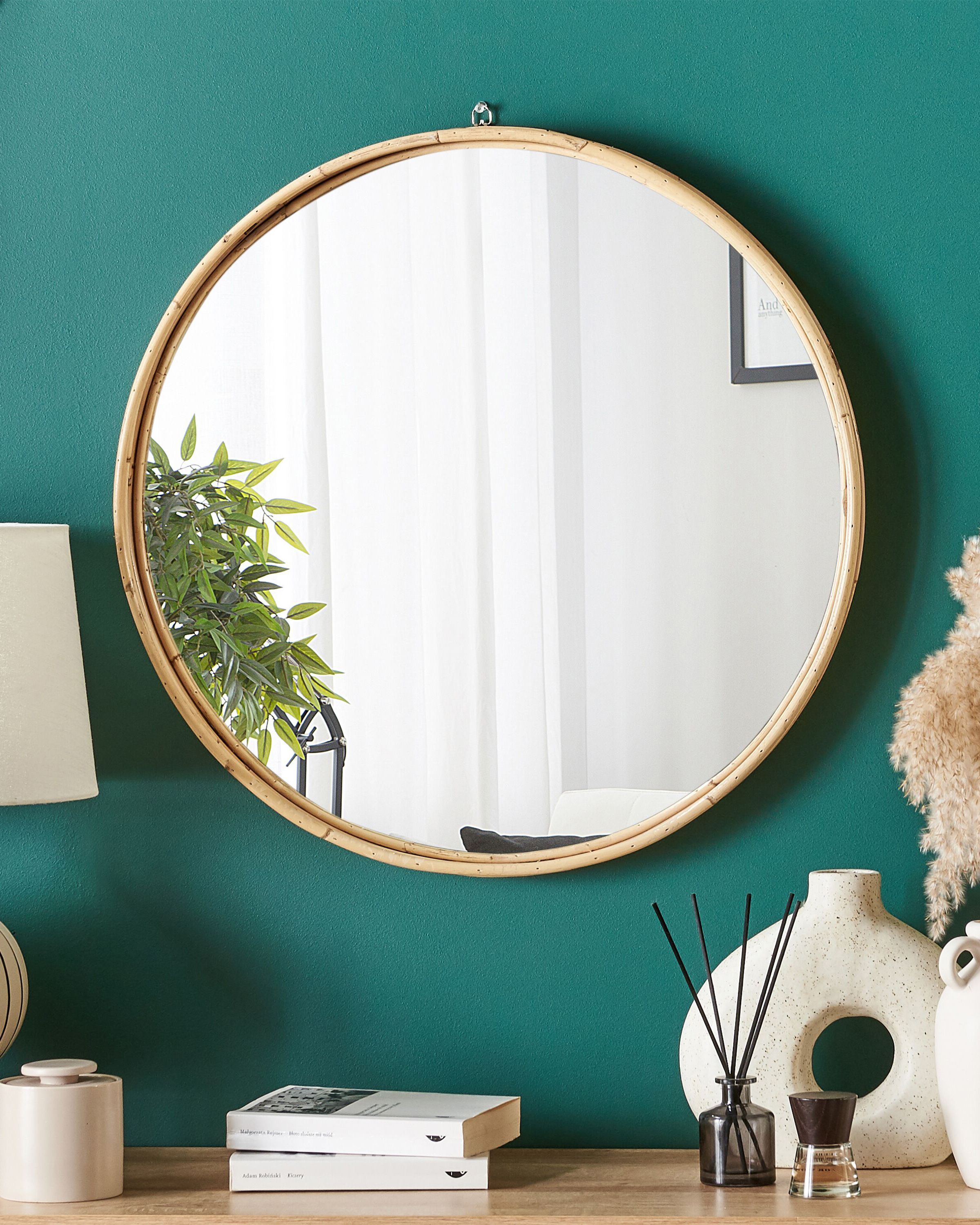 Wall Mirror BARUNG 60 cm 60 cm Rattan Natural Beige
