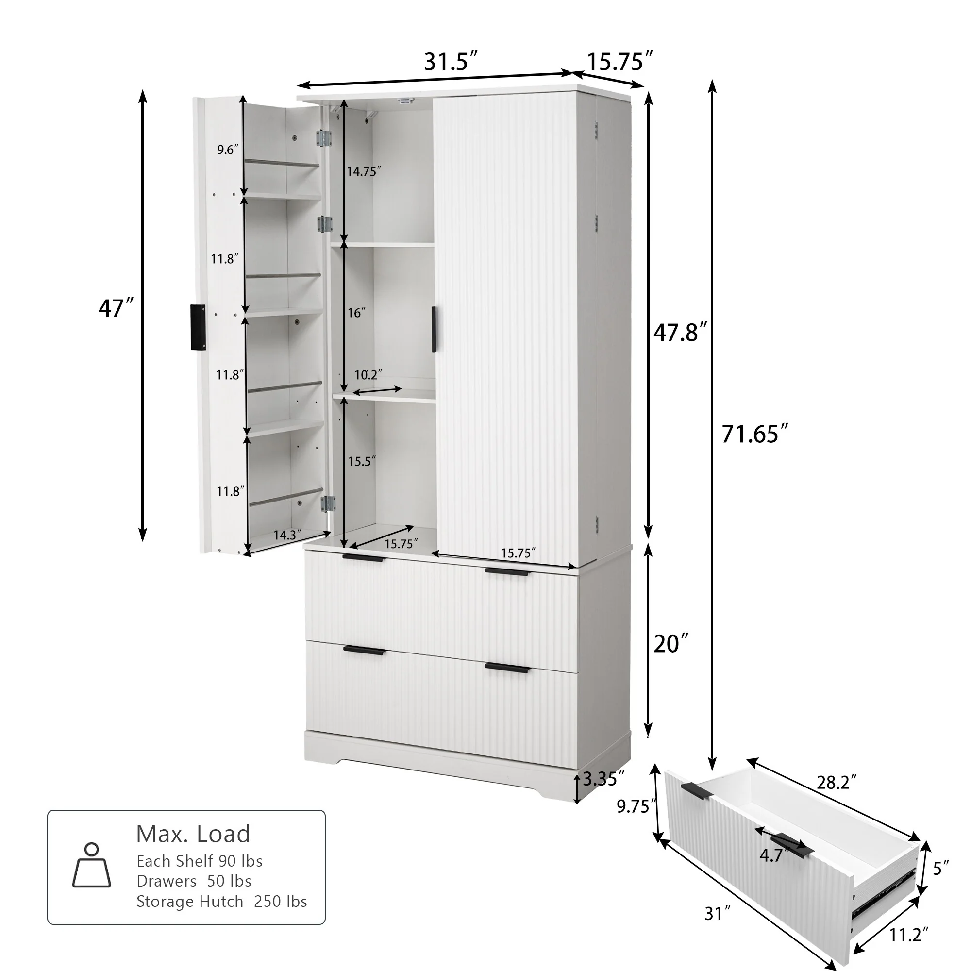 Pantry Storage with 2 Large Drawers, Tall Pantry Storage Cabinet with 8 Door Spice Rack, Freestanding Cupboard Cabinet