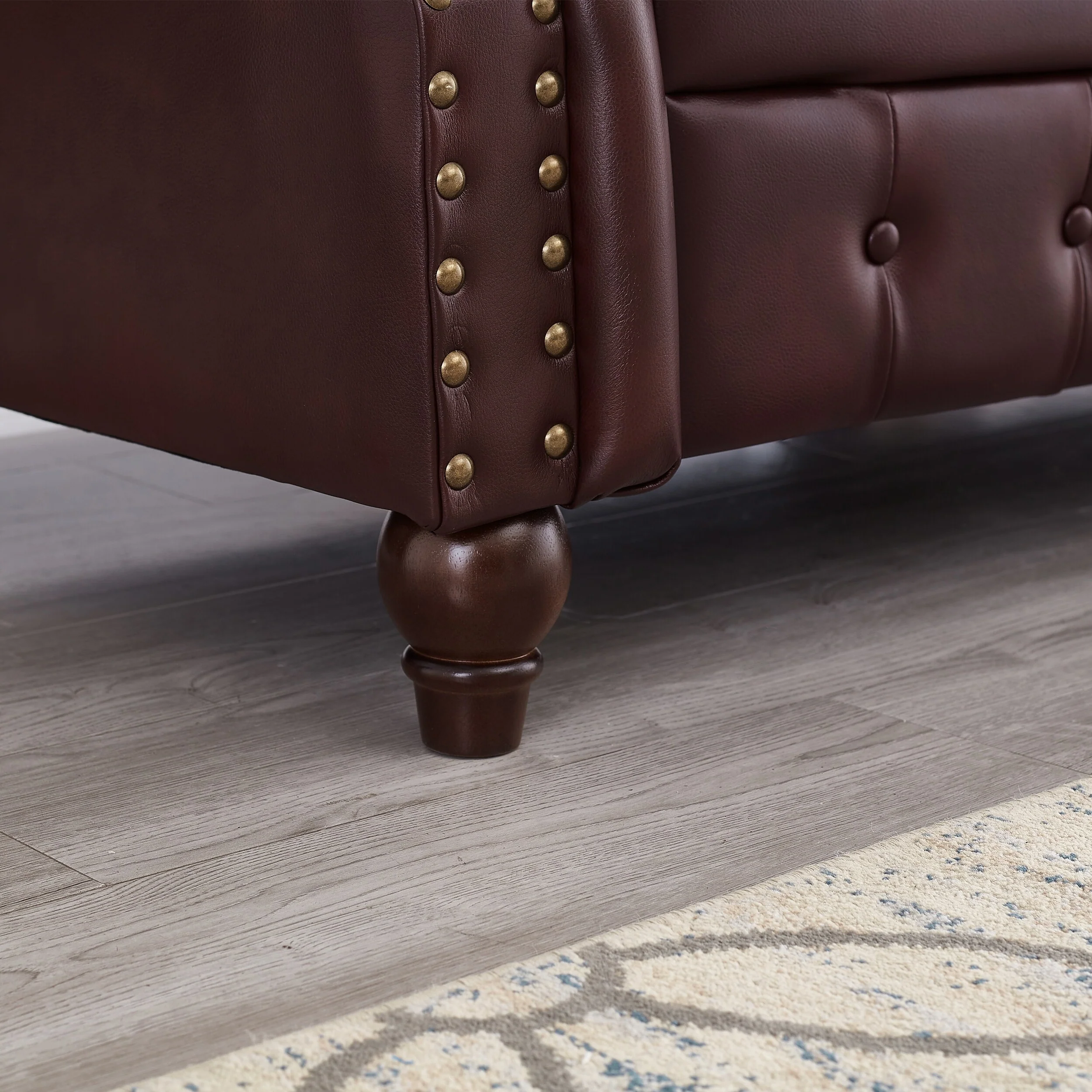 Living Room Chesterfield Sofa Classic Tufted Design Faux Leather Pu Upholstered Sofa With Storage