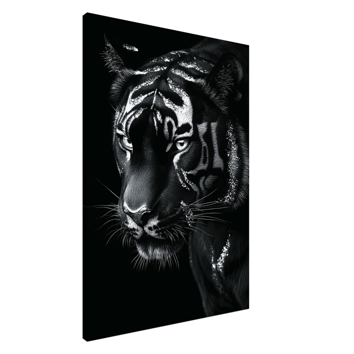 Artfulprints Canvas Tiger portrait canvas - 75x100 cm - Zwart / Wit