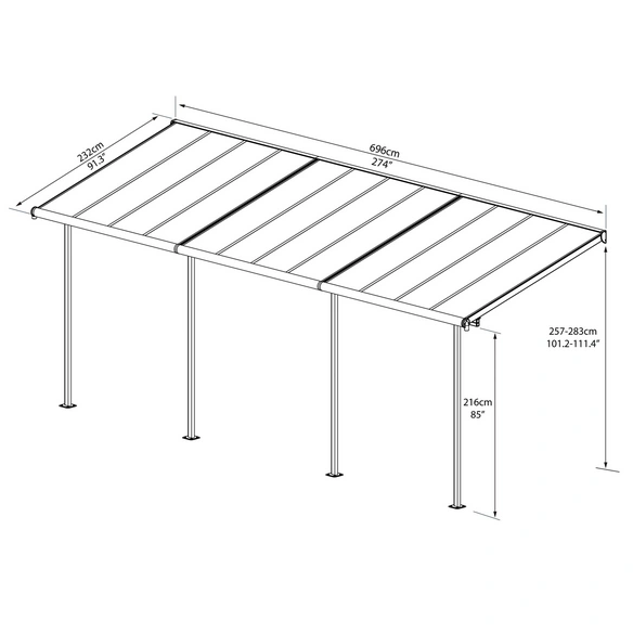 Terrassendach »Sierra«, Breite: 670,5 cm, Dach: Polycarbonat (PC), weiß