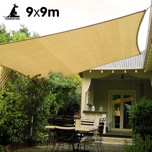 NNEDPE Wallaroo Square Shade Sail - 9m x 9m - Sand