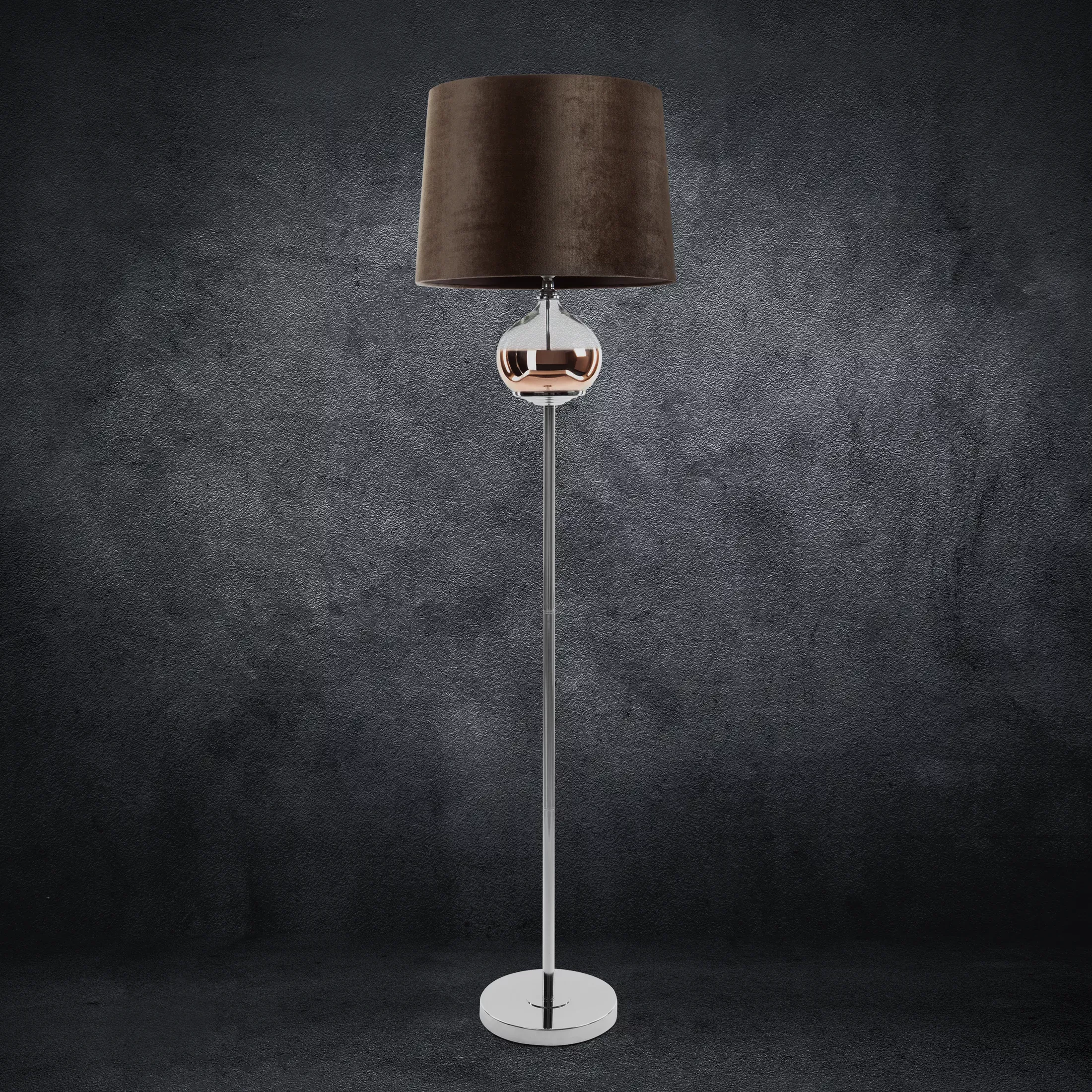 Lampa stojąca do pokoju ciemnobrązowa AMORA z welwetowym abażurem