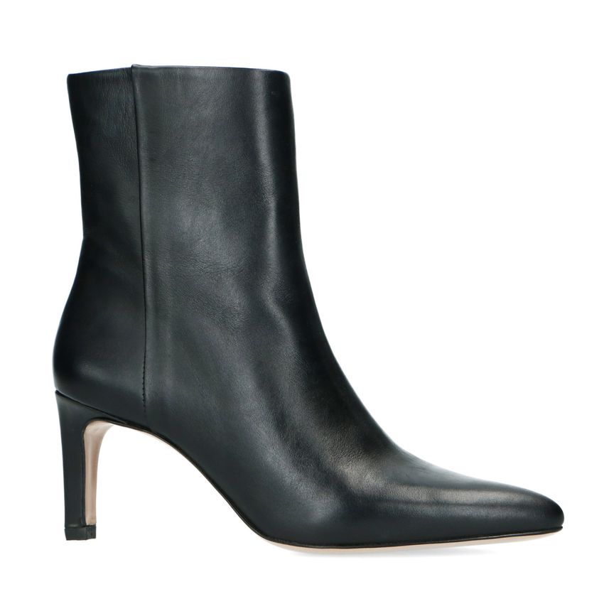 Manfield Zwarte leren enkellaarsjes met hak