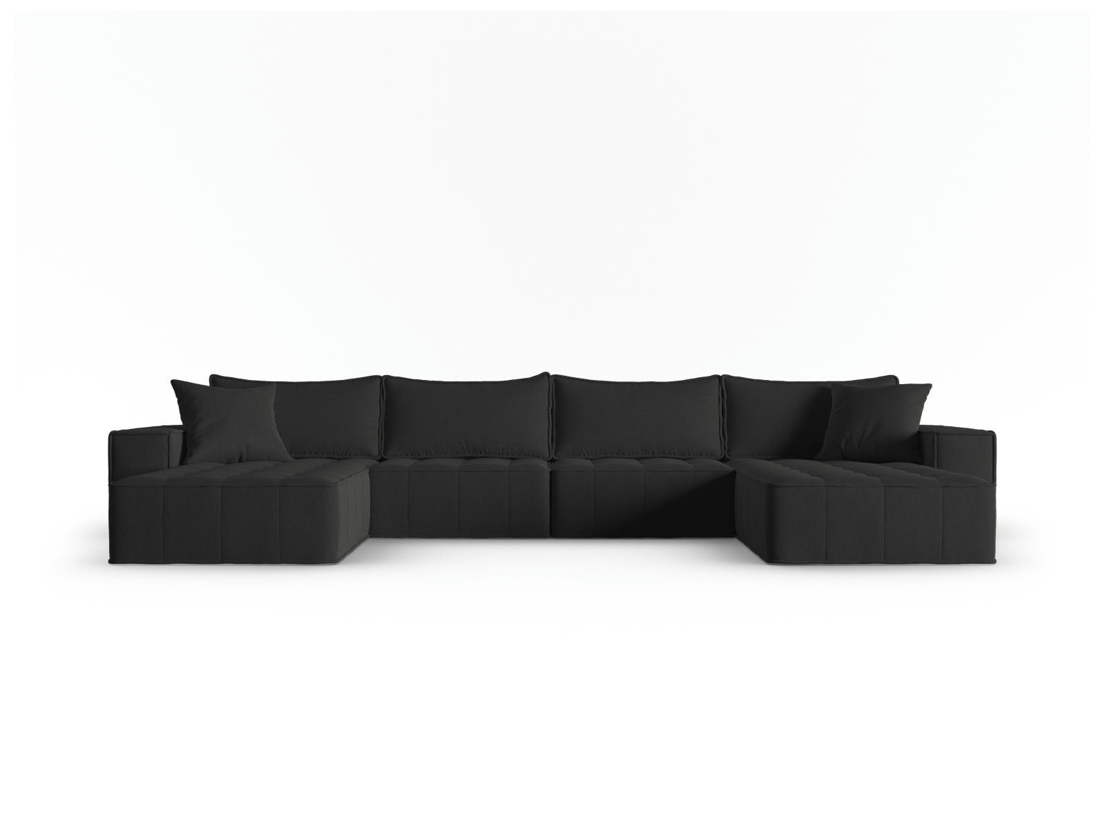 MIKE - Canapé panoramique modulable 6 places en tissu structurel noir