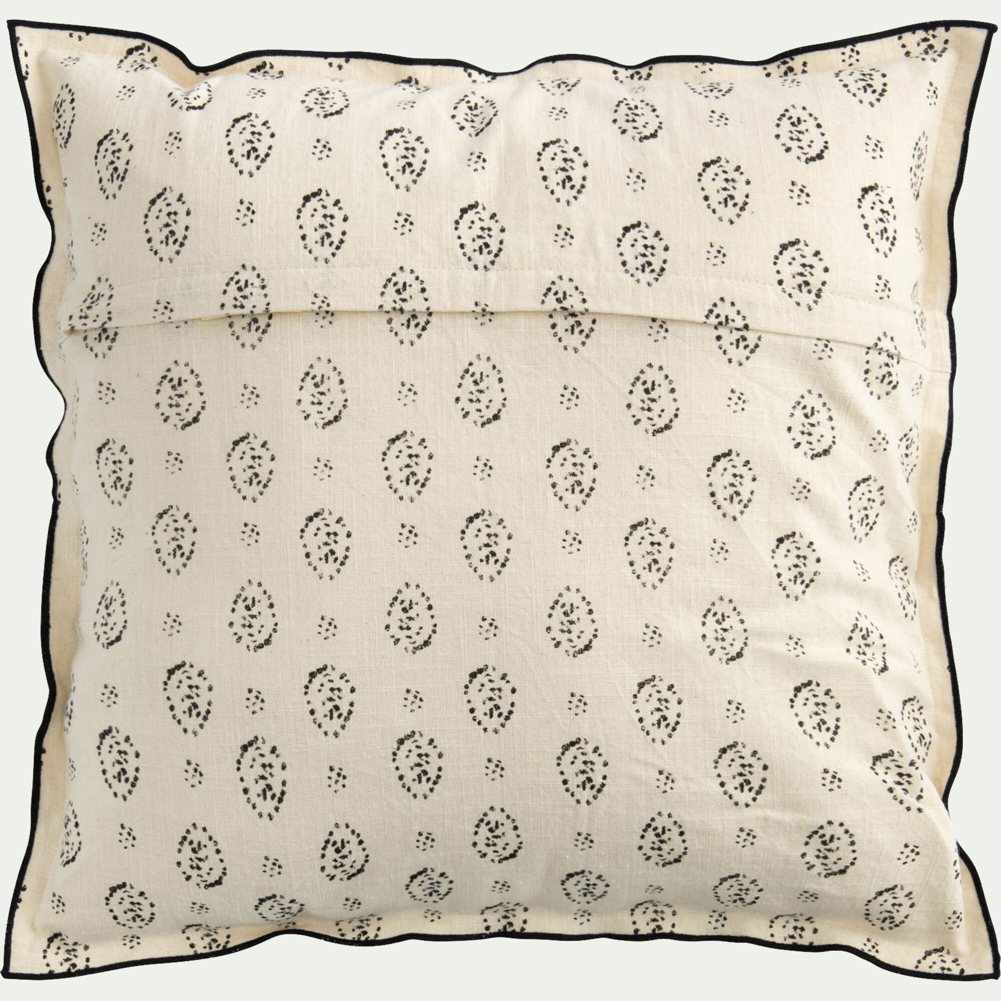 AMANDE - Coussin en coton motif amande finition point bourdon noir 45x45cm - vert