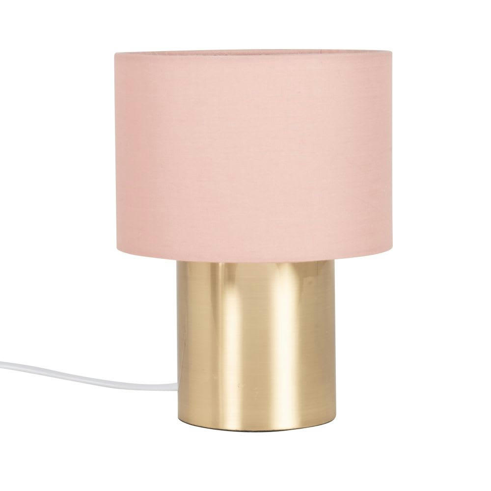 - Lampe en métal doré et abat-jour en coton rose