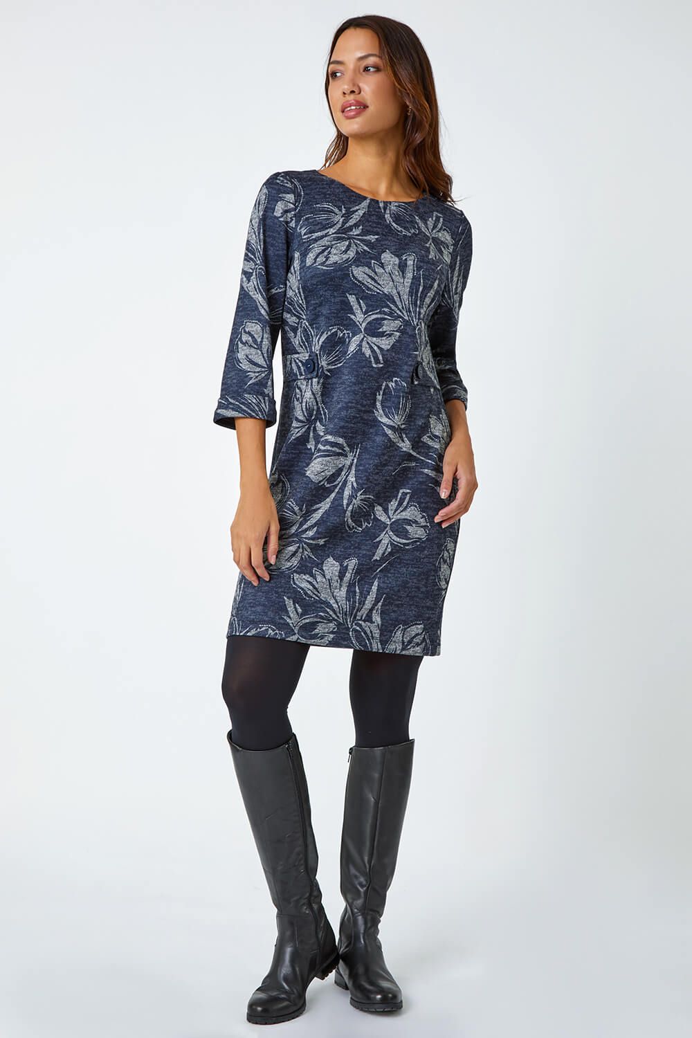 Roman Leaf Print Shift Stretch Dress