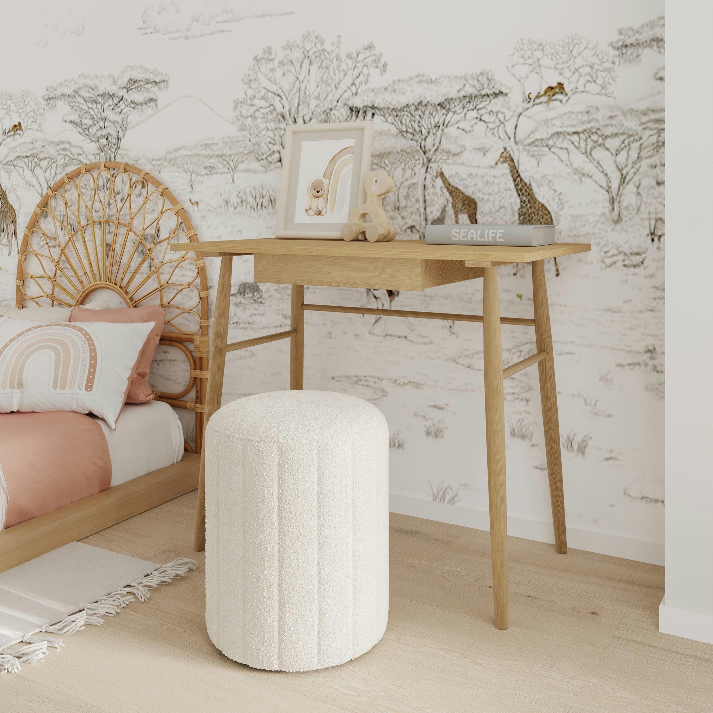 HYDRA - Bureau 1 tiroir en bois clair 90 cm