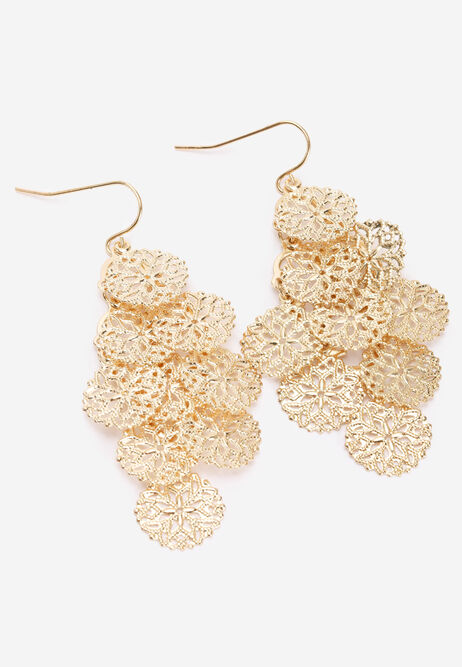 Womens Gold Textured Disc Cascade Earrings