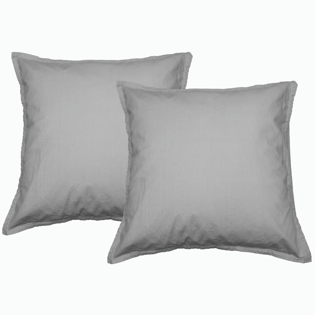ORGANIKA - Lot de 2 taies d'oreiller en coton lavé bio Gris Perle 65x65 cm