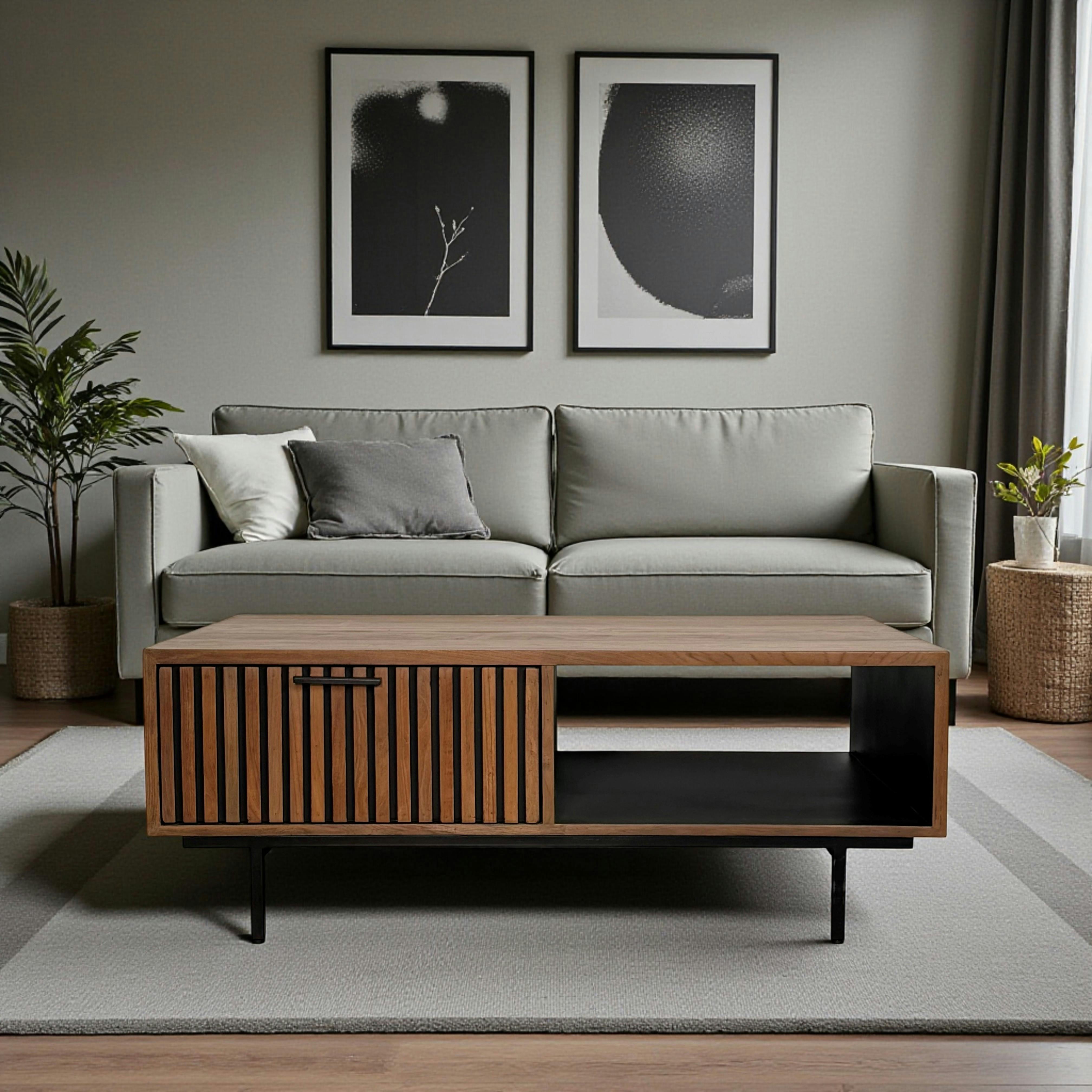 Table basse design teck recyclé 2 tiroirs FANO
