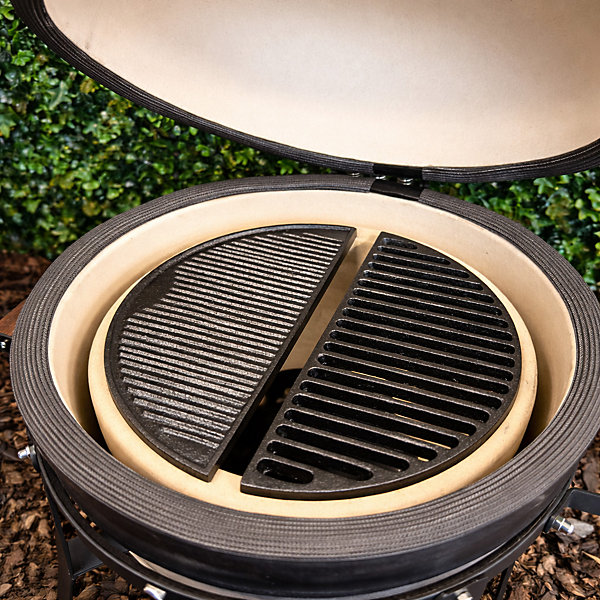Demi-plaque de cuisson en fonte réversible Patton pour barbecue kamado - 30,5 x 14,5 cm