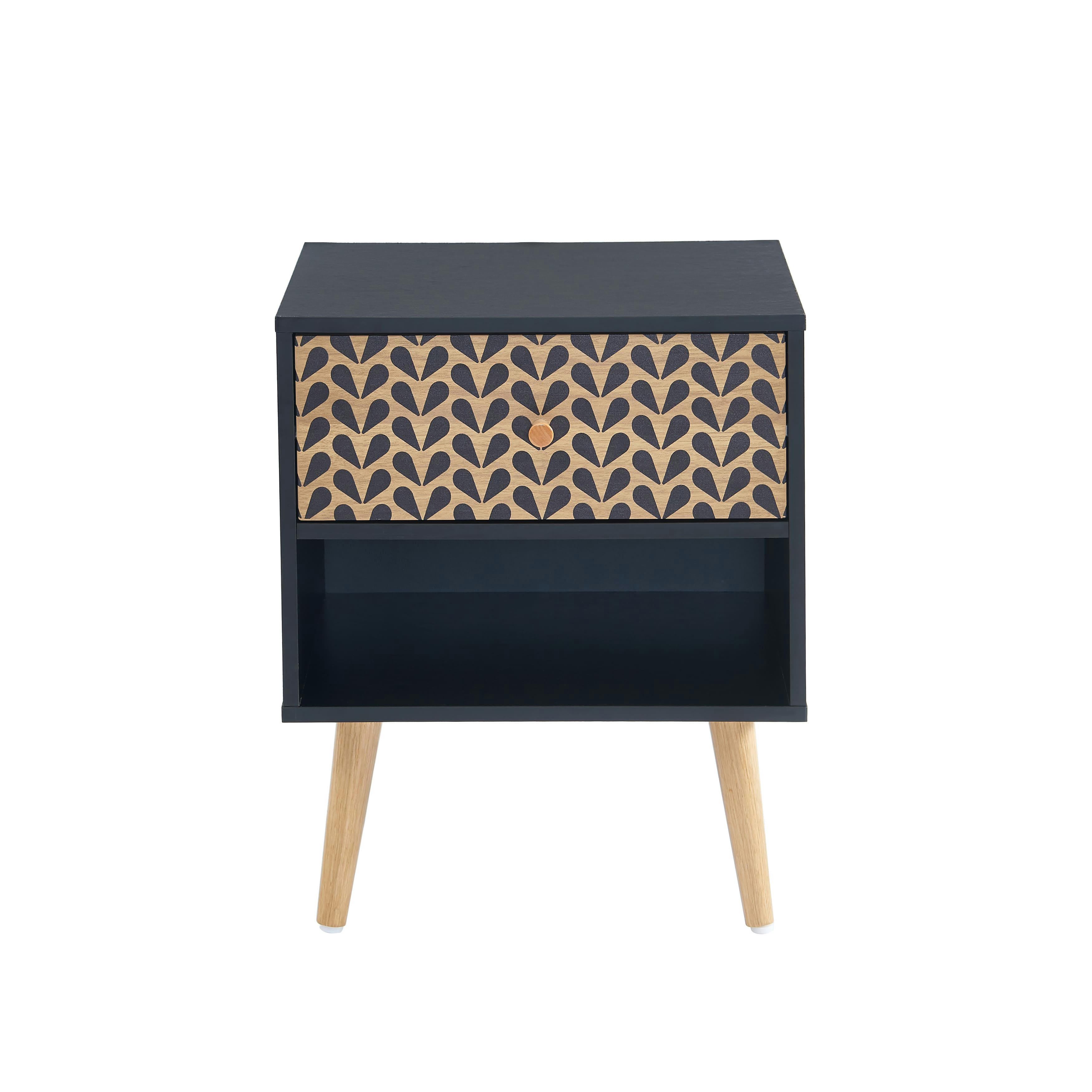 CAPUCINE - Table de chevet   noir et effet bois et chêne 40cm