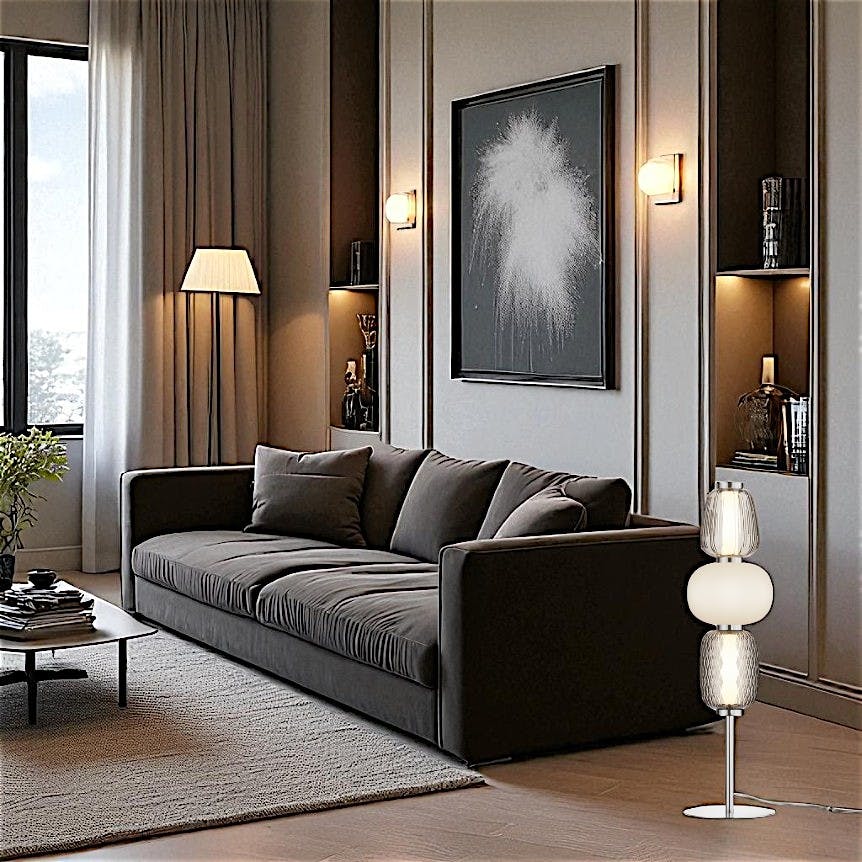 Lampe à poser argent LED – abat‑jour verre bijoux SYCOMORE