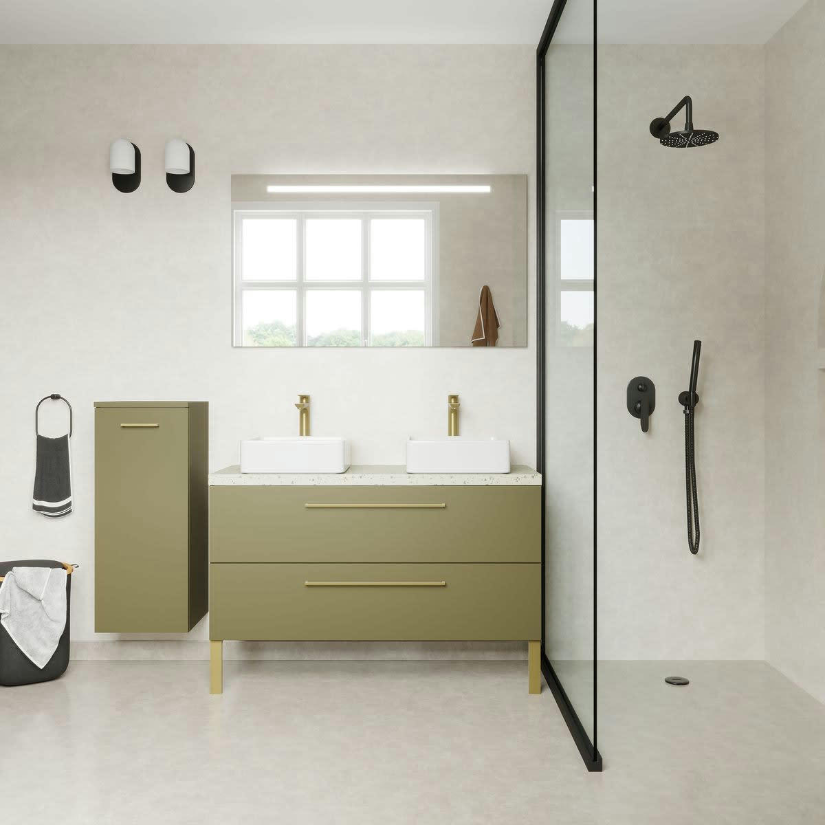 GLASGOW - Meuble salle de bain 2 vasques posées 120cm 2 tiroirs Vert