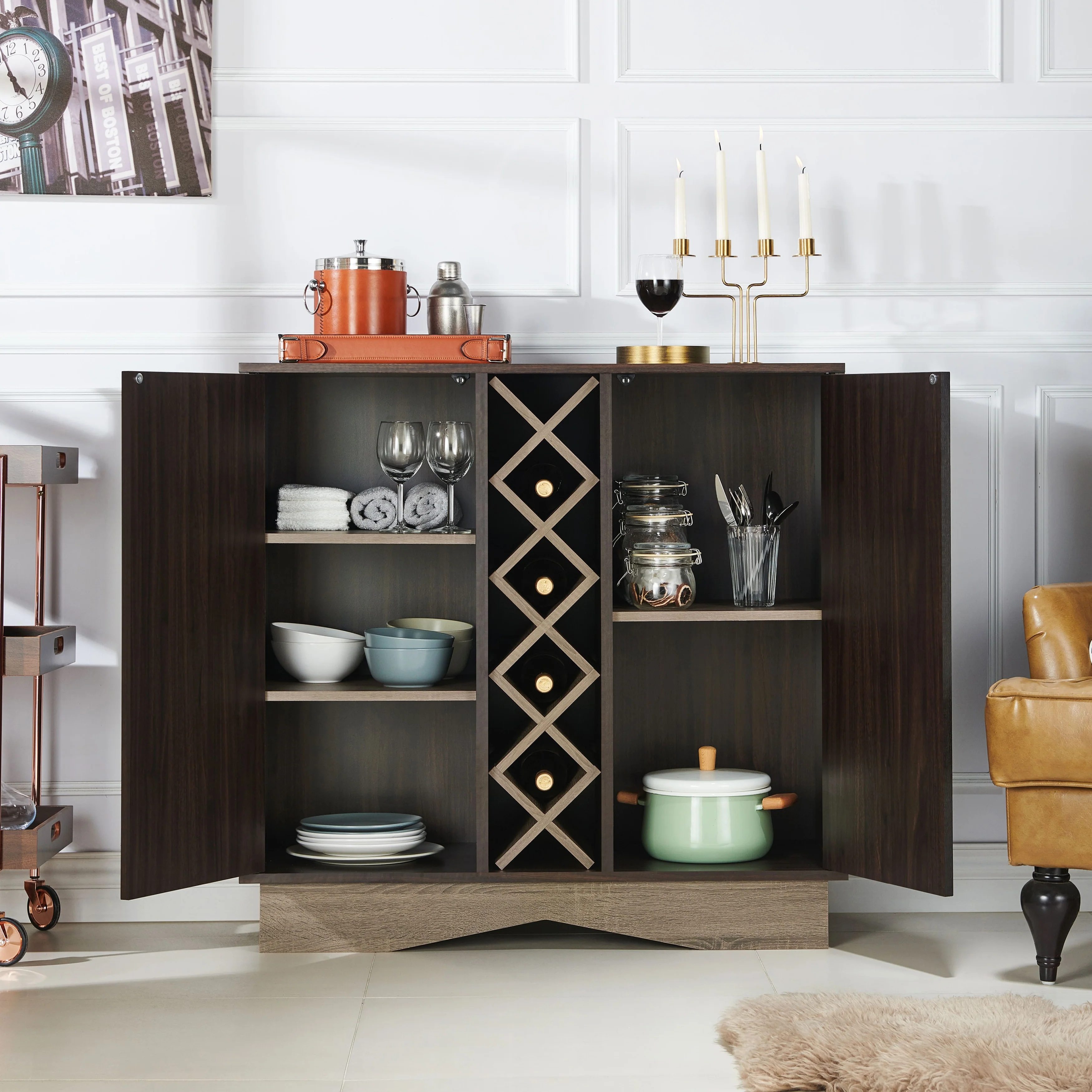 Furniture of America Lymu Contemporary Brown Wood 5-shelf Wine Cabinet