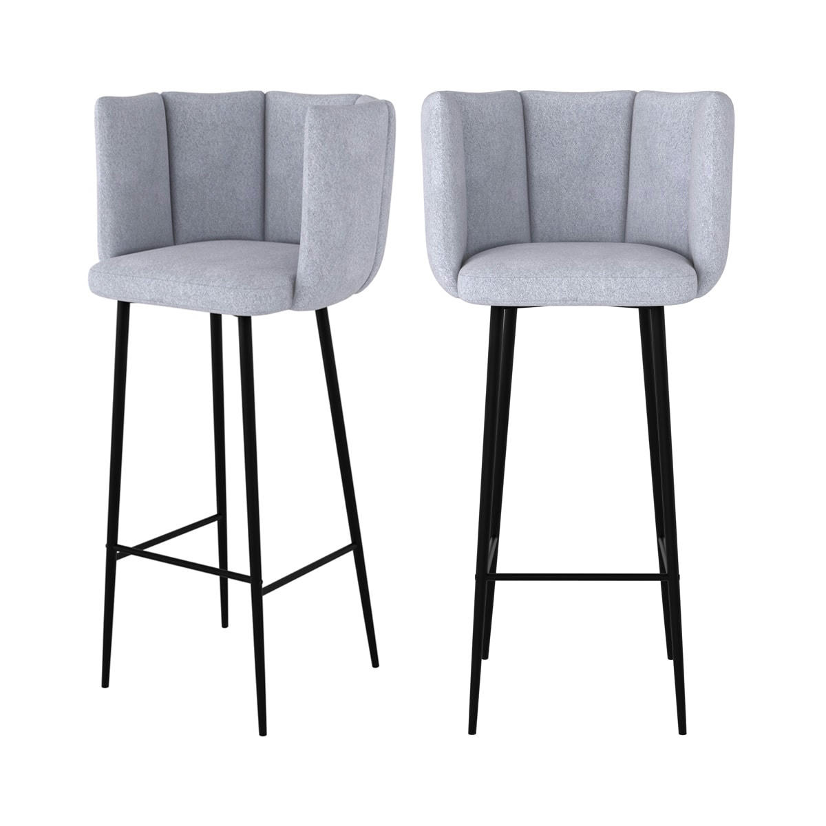 ROSY - Chaise de bar en tissu gris clair 75 cm (lot de 2)