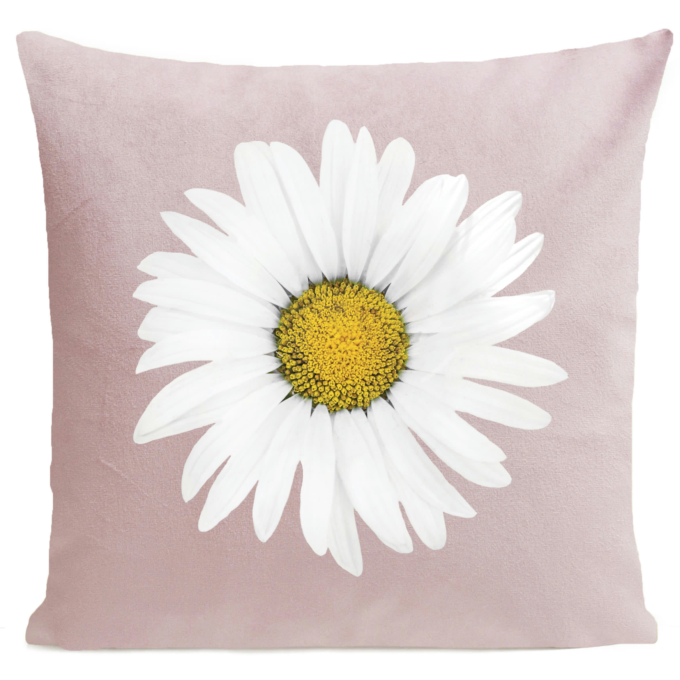 - Coussin floral marguerite suédine rose 40x40cm