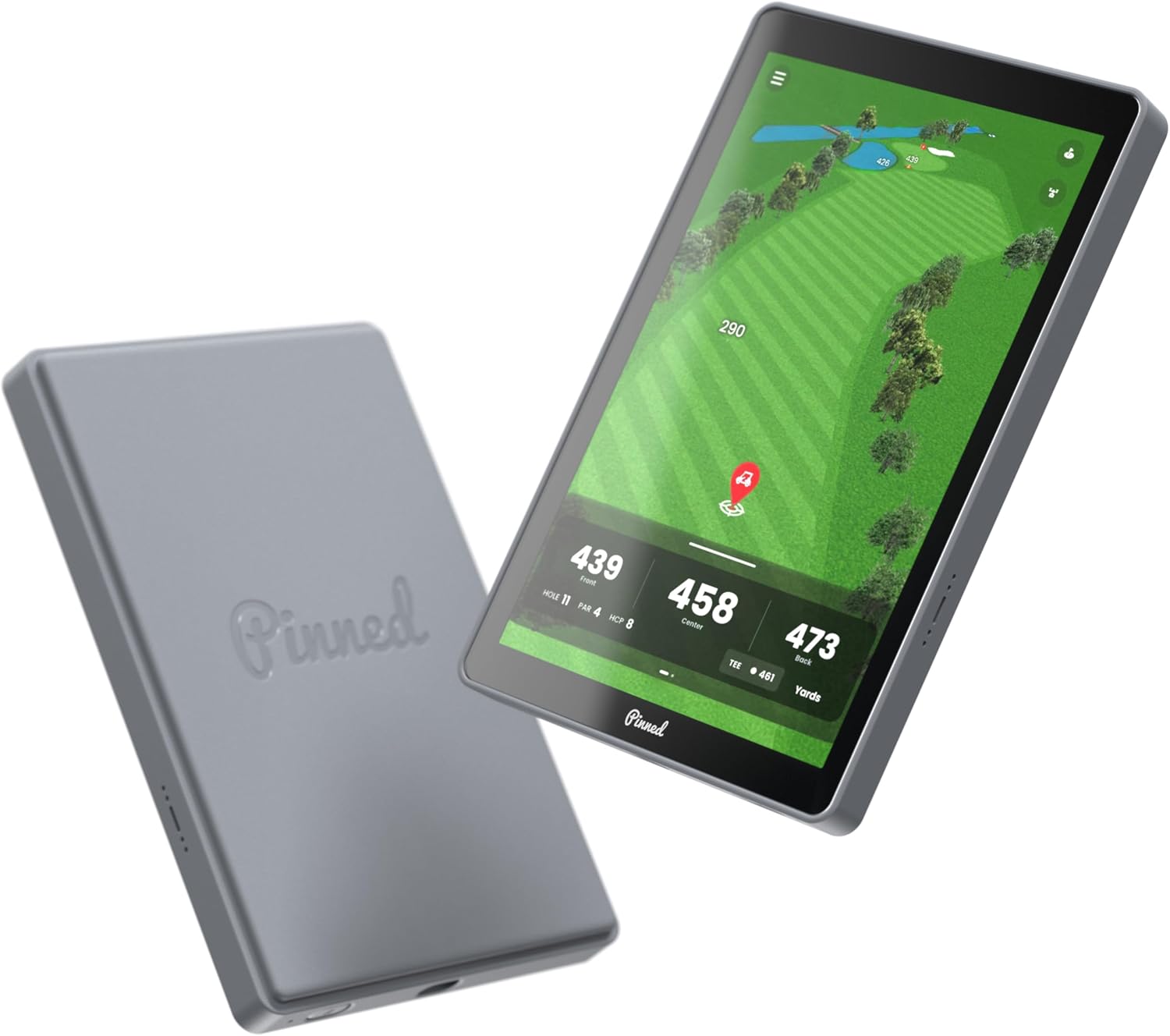Pinned Golf Portable GPS Tablet - The Caddie - Magnetic  Weatherproof  Touchscreen  FCB Distances - Golf Caddy 45 000 Course Maps - Gifts for Men - Gray