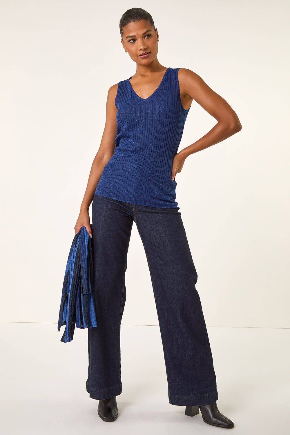 Roman Stripe Ribbed Knit Vest
