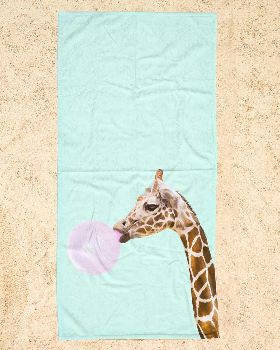 GIRAFFE - Serviette de plage en éponge-velours en marron & rose 90x180