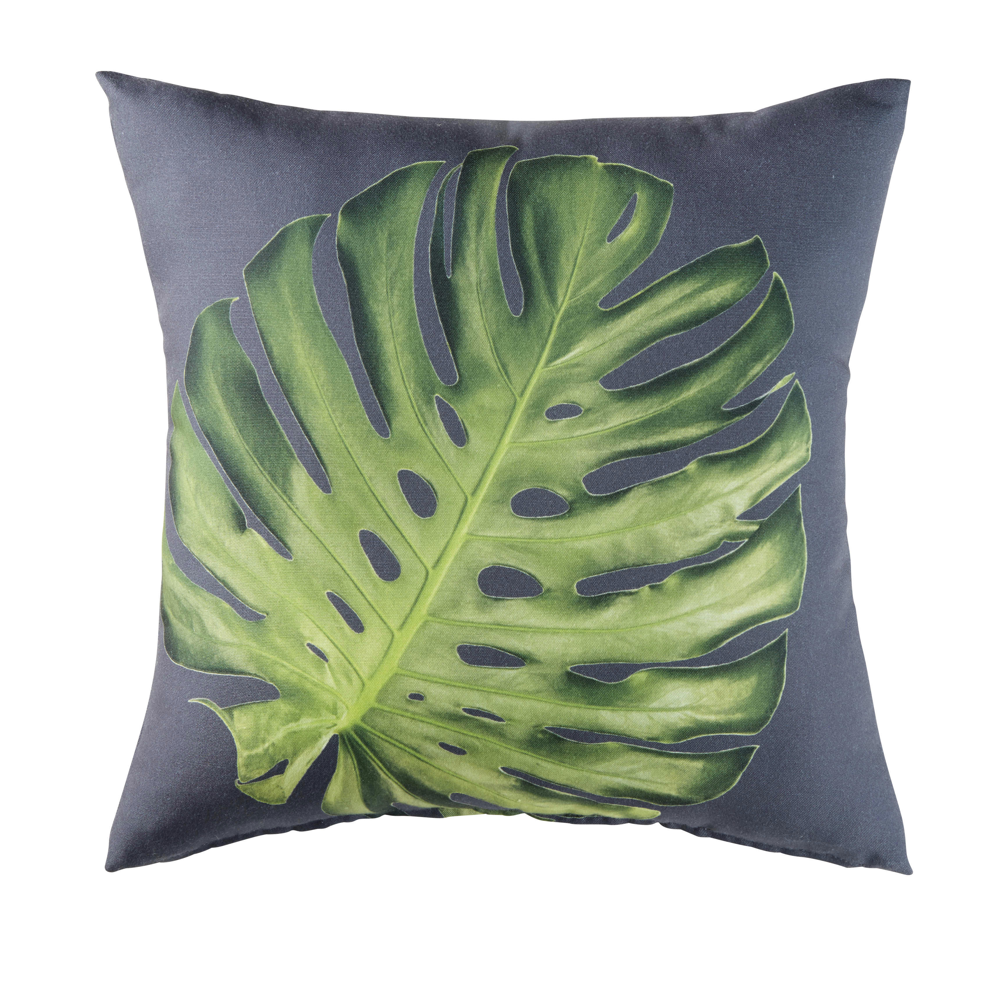 PITAO - Coussin gris imprimé feuille verte 45x45