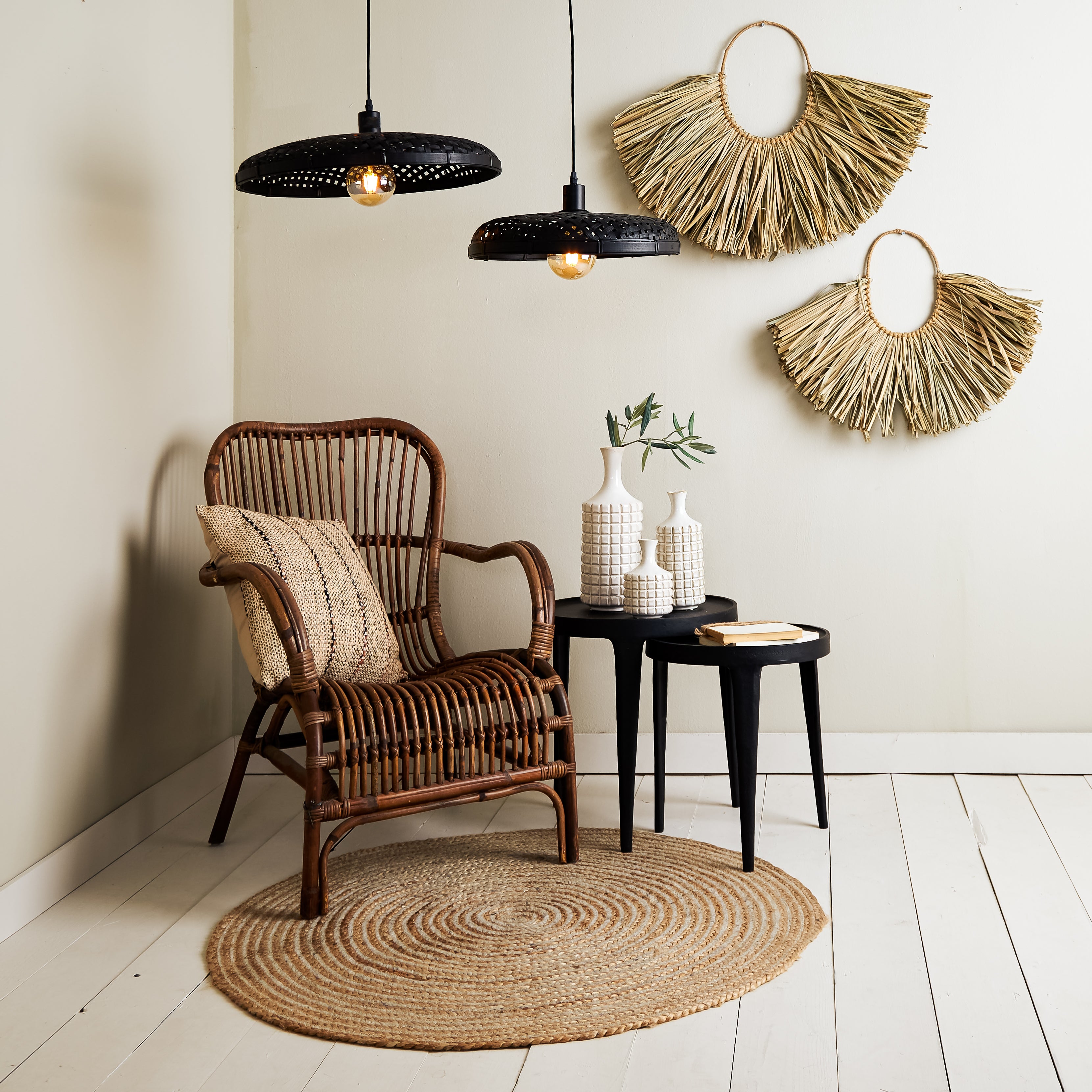 Light & Living bijzettafel TOBIAS - Ø43x45.5cm - zwart - Set van 2