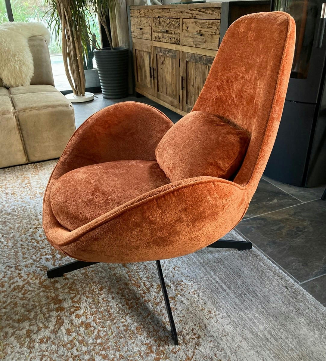 SPACE - Fauteuil rotatif en velours orange