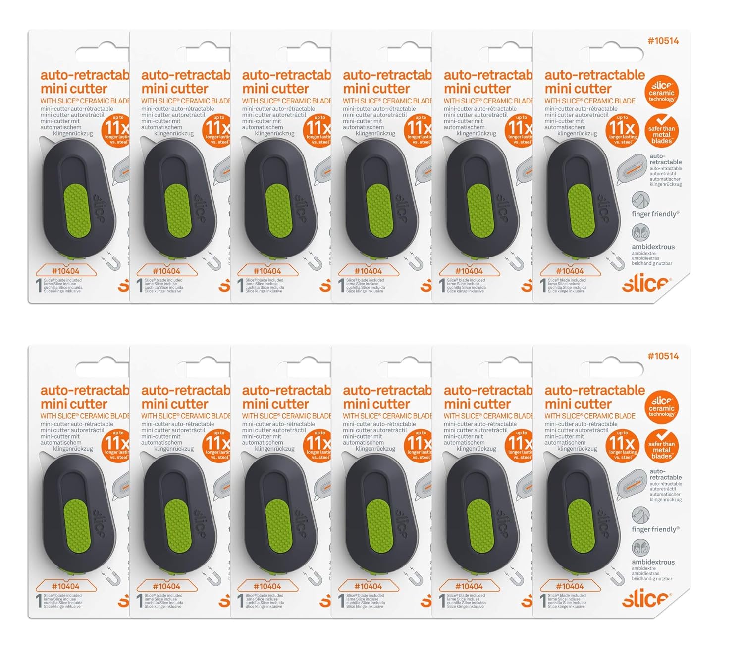 Slice Auto-Retractable Mini Box Cutter | Safe Ceramic Box Cutter Lasting 11x Longer than Metal | Keychain Box Opener | 12 Pack
