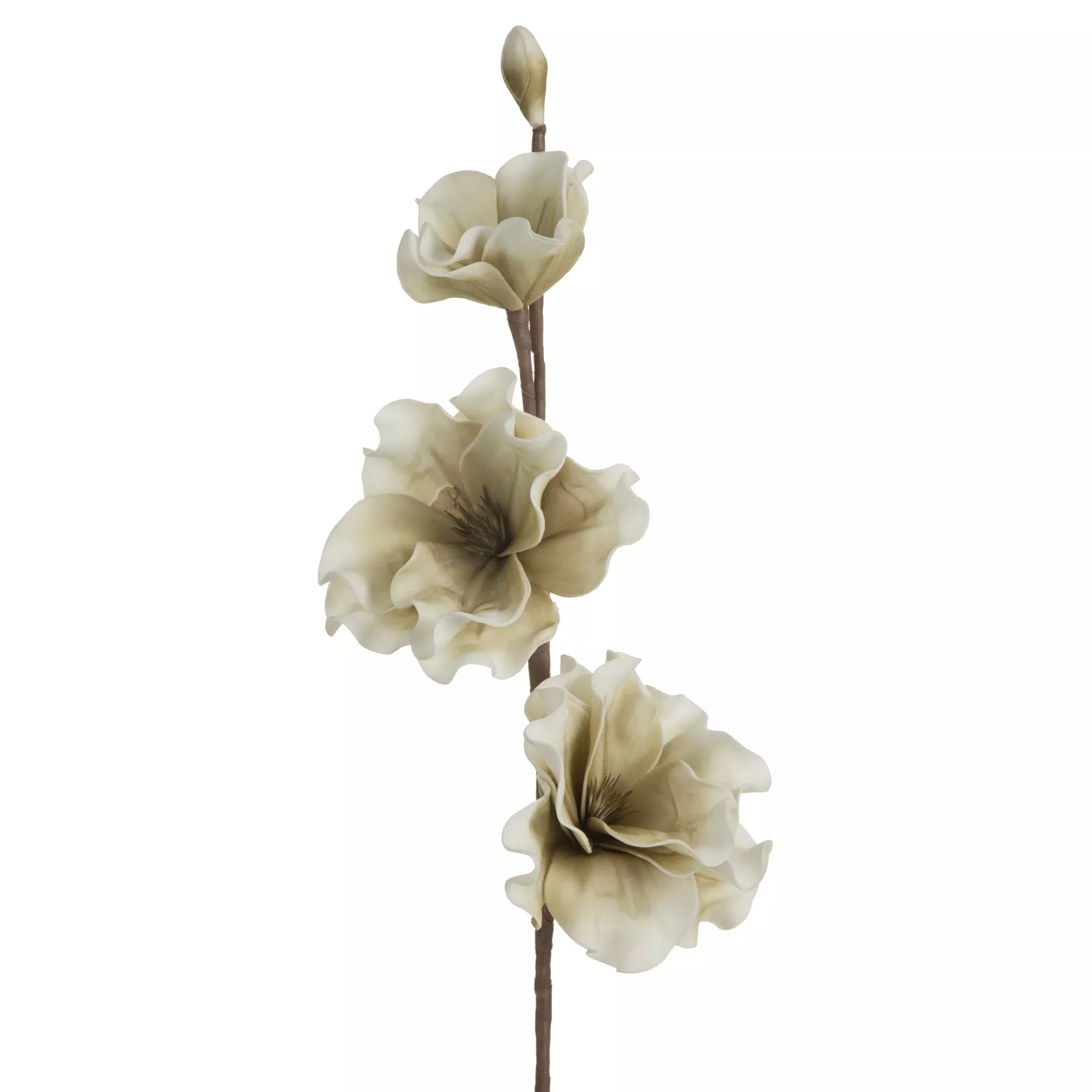 Kwiat sztuczny oliwkowo, biały z plastycznej pianki foamiran 74 cm