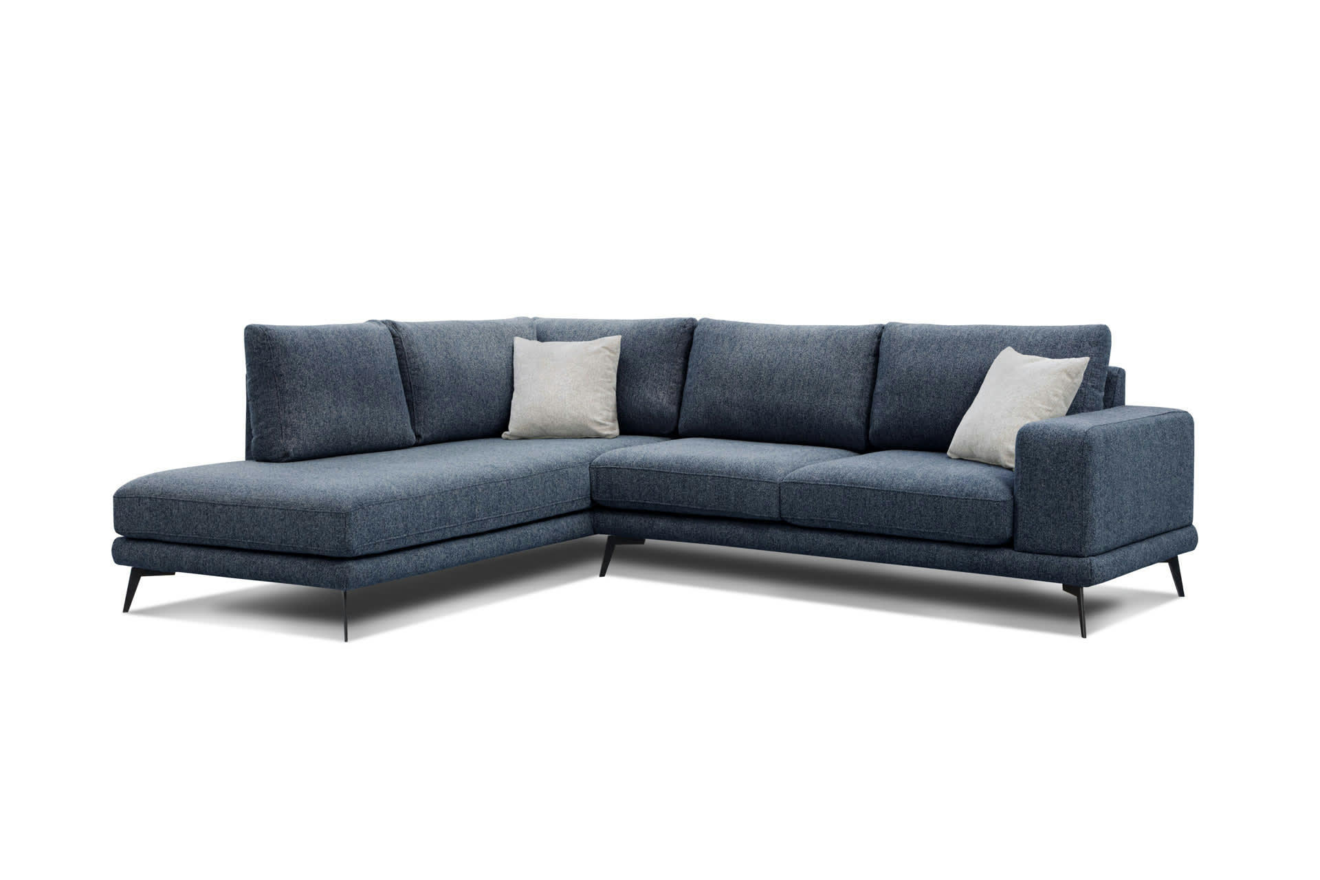 MEDIOLANE - Canapé d'angle gauche 5 places tissu bleu foncé