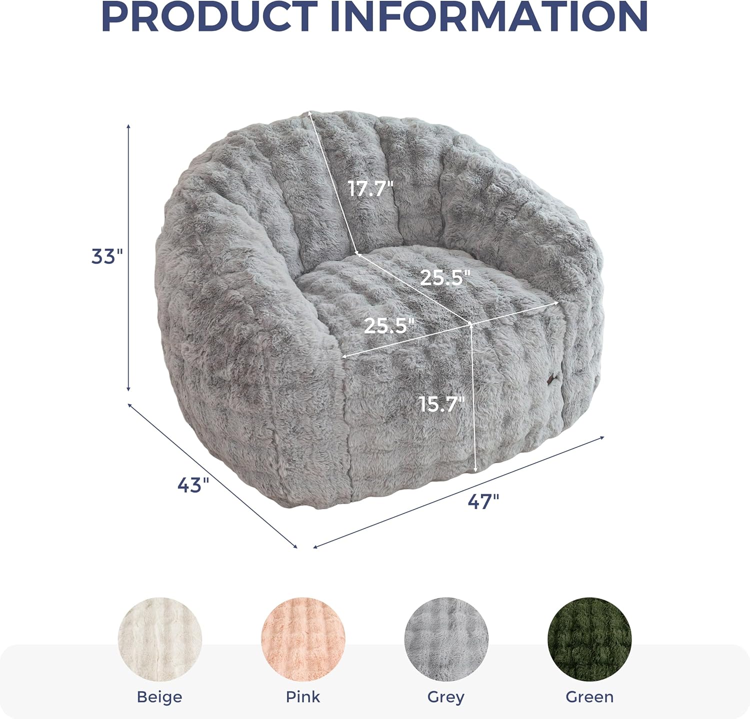 MAXYOYO Giant Bean Bag Chair for Adults, Stuffed Shell-Shaped Large Bean Bag Couch, Cozy Living Room Chair with Filler, Floor Sofa Lazy Sofa for Bedroom Living Room, Grey