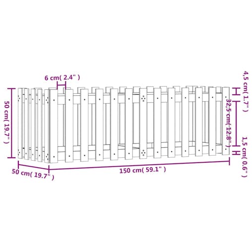 NNEVL Garden Raised Bed with Fence Design 150x50x50 cm Solid Wood Douglas