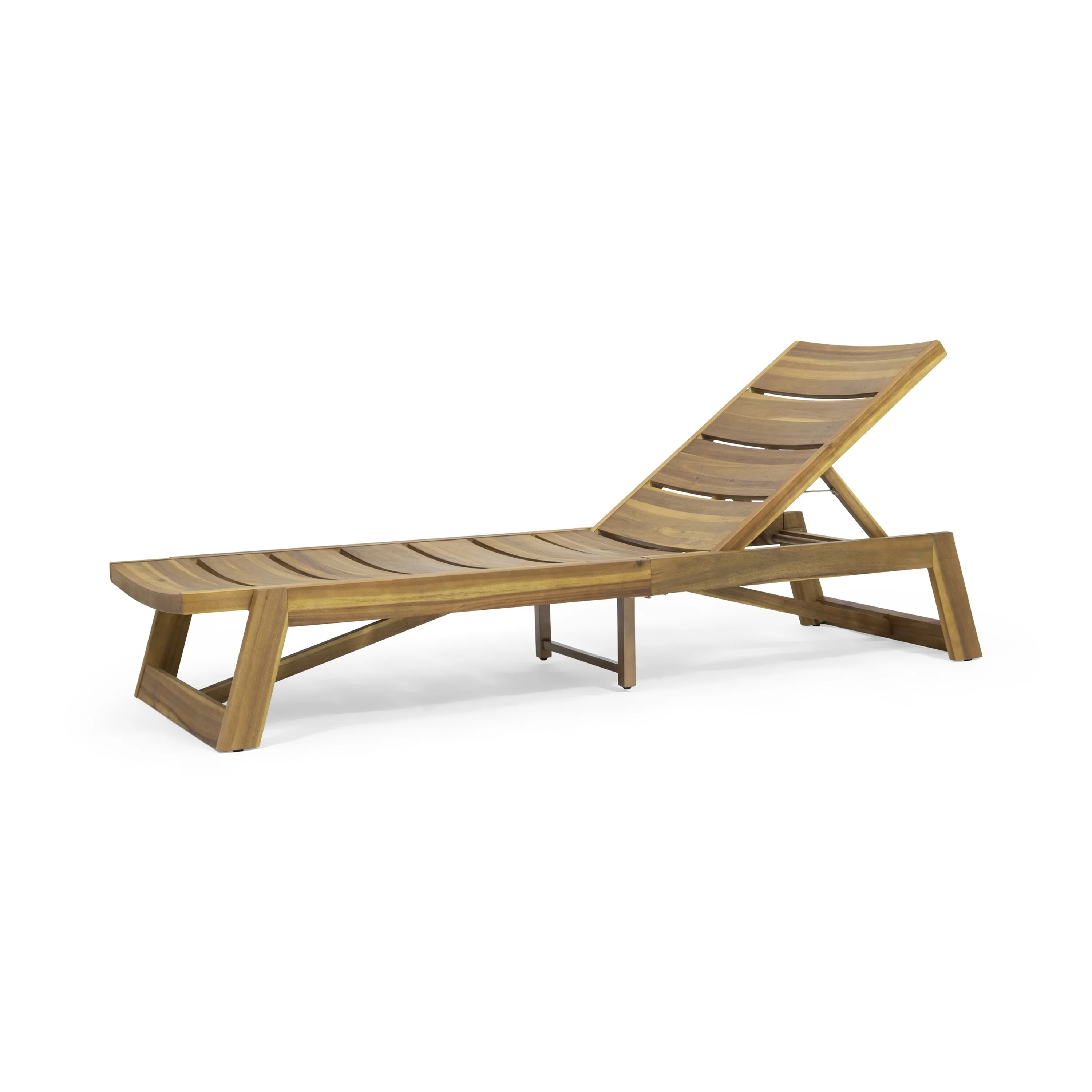 Outdoor Chaise Lounge Wood Single Recliner Chair With Adjustable Backrest for Poolside Patio Garden
