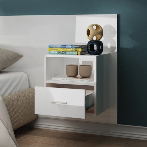 NNEVL Wall-mounted Bedside Cabinets 2 pcs High Gloss White