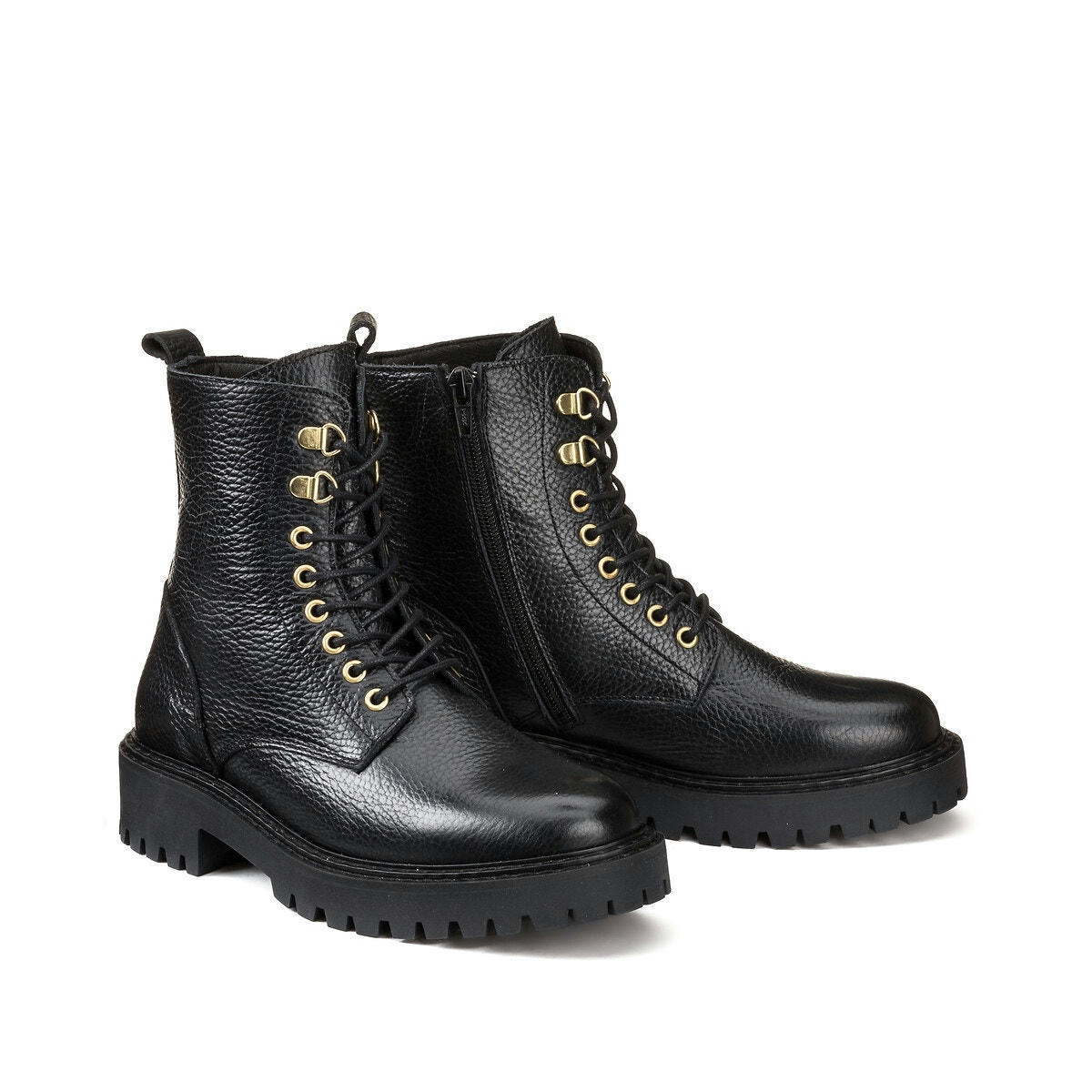 Bottines à lacets en cuir, semelle crantée